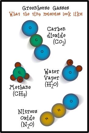 Gas molecules you'll find in greenhouse gases