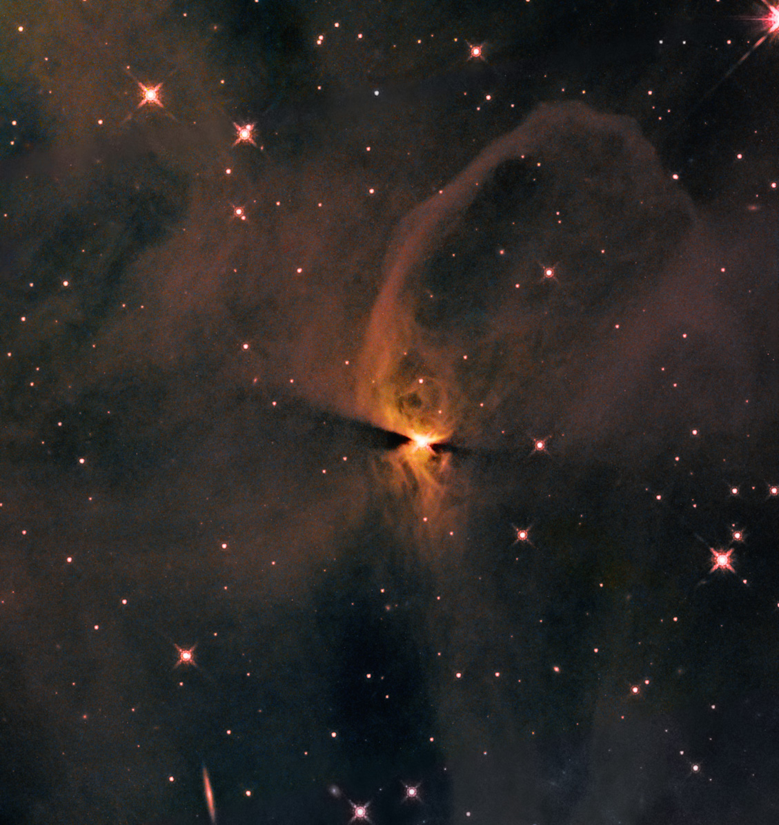 Hubble shows us a protostar in it's infancy.