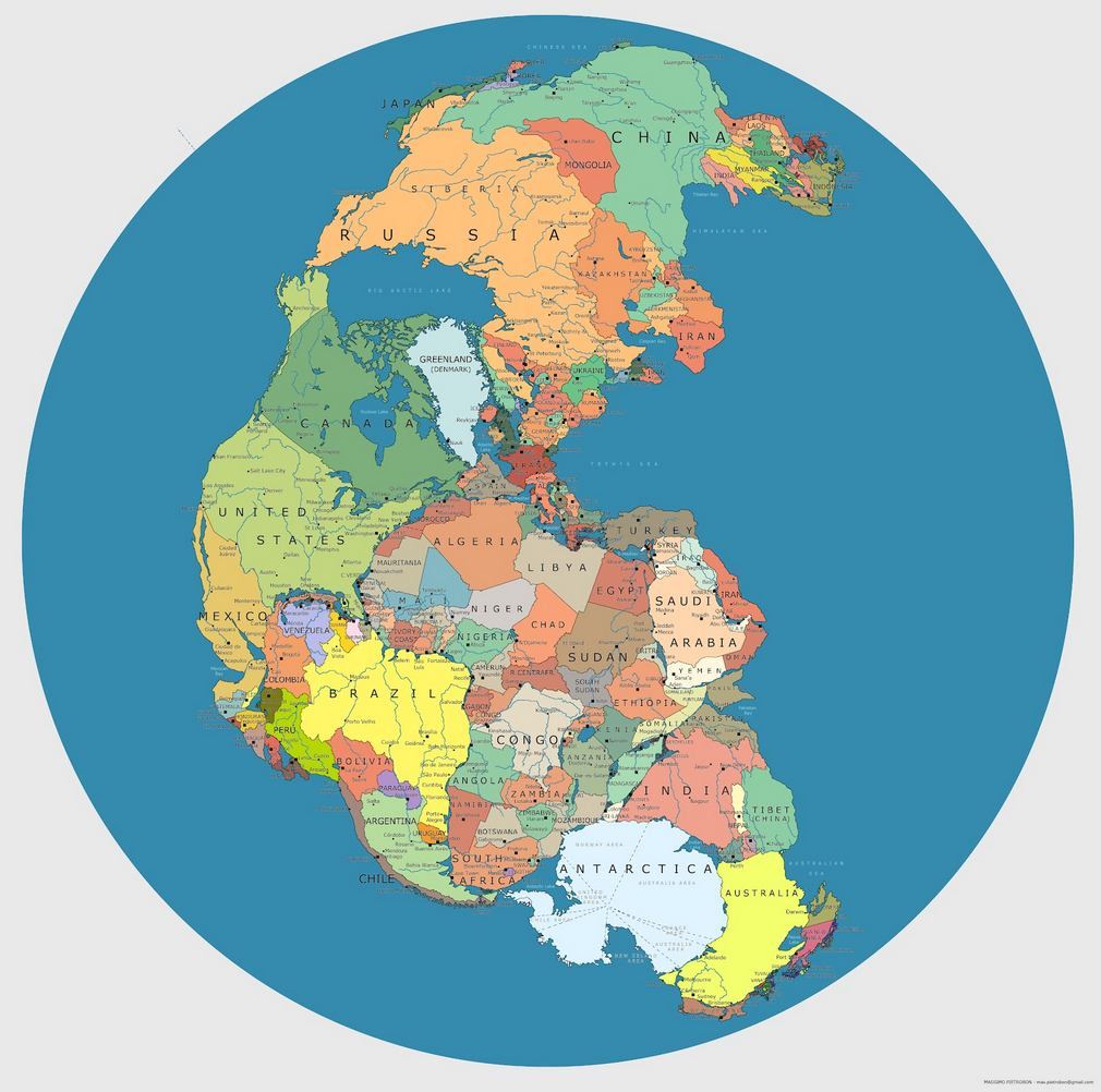 Pangaea with today's political map.